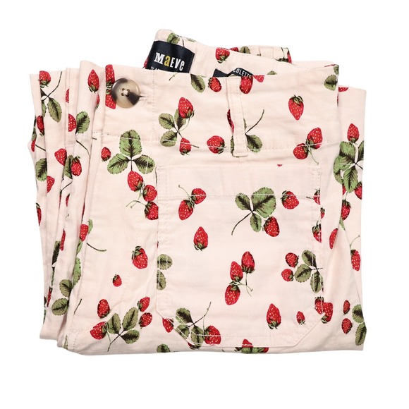 Maeve by Anthropologie Pants - MAEVE ANTHROPOLOGIE Womens 26 Cream Strawberry Print Collete Wide Leg Crop Pants